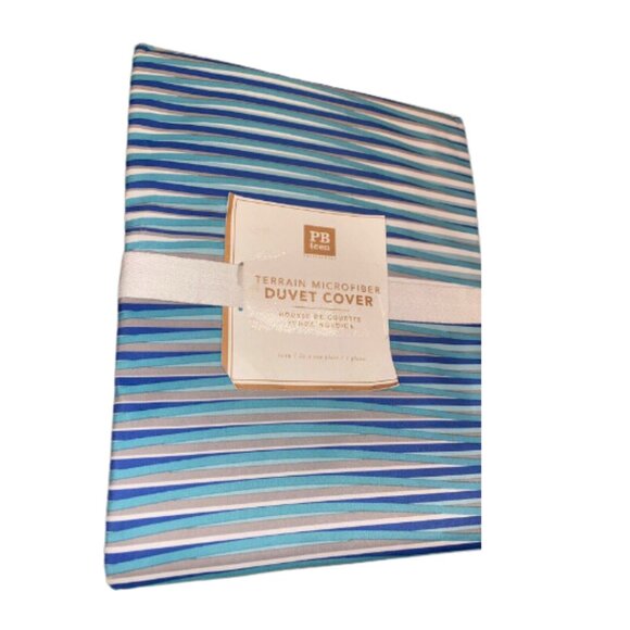 Pottery Barn Teen Duvet Cover Terrain Stripe Twin Aqua - Picture 2 of 2